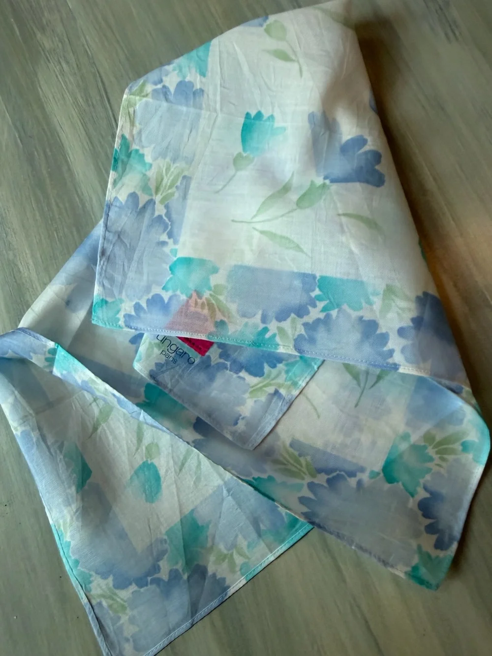 Ungaro Paris handkerchief white blue & teal watercolor made in Japan